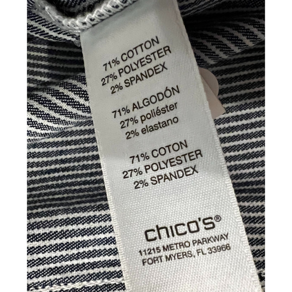 Chicos Top Womens Size L Deep Navy Railroad Stripe Long Sleeve Button Up NWT - Picture 8 of 12